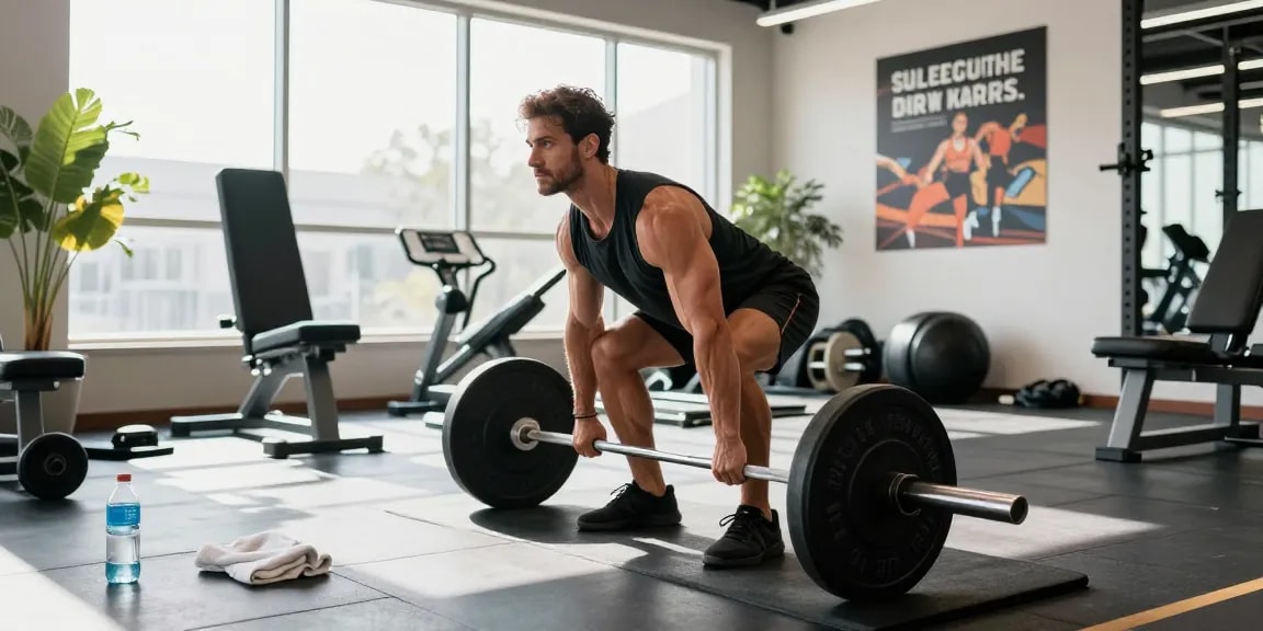 Culturista levantando pesas en un gimnasio moderno en Esteroidesshop