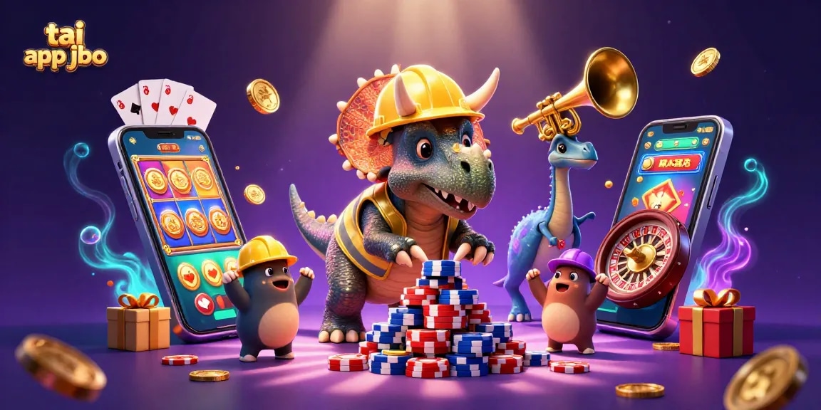 Engage with tai app jbo in a vibrant casino scene featuring playful dinosaur characters.