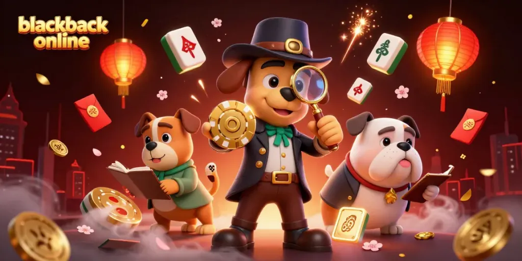 Juega blackjack online en una escena emocionante con un perro detective y su compañero, analizando pistas de tesoro.