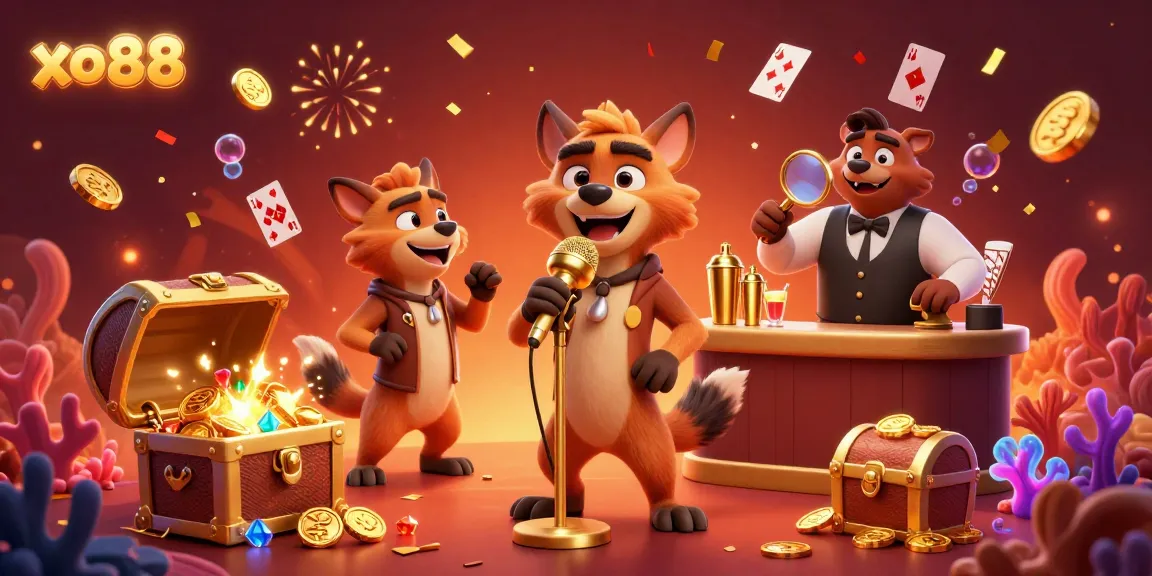Hyenas bring laughter to the exciting club scene at xo88 with bright treasures and casino elements.
