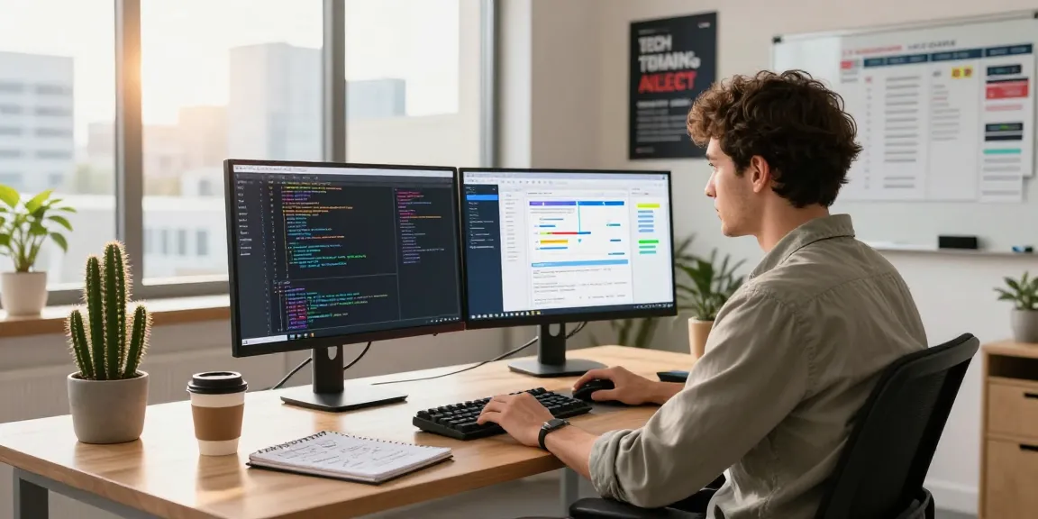 Developer coding in a modern office showcasing the WPS Official Website and productivity tools.