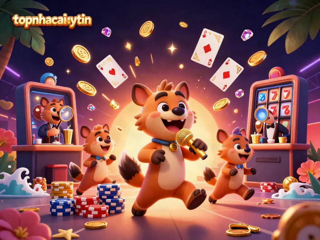 Engage with topnhacaiuytin's vibrant casino scene featuring hyenas in action, comedy, and gaming excitement.