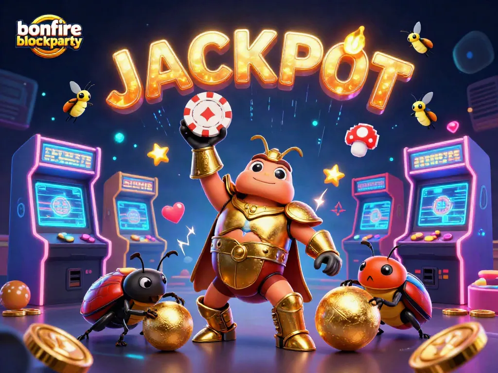 Experience the excitement of bonfireblockparty as the heroic beetle celebrates a winning poker shot!