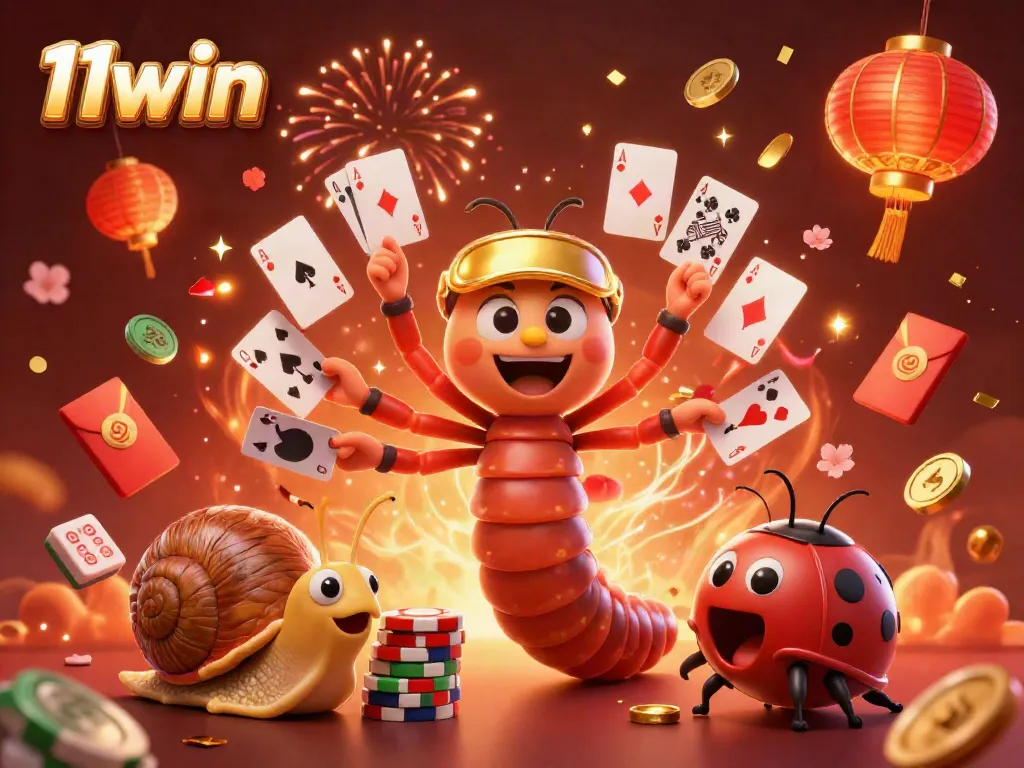 Engage in the thrilling world of 11win with dynamic characters celebrating around casino-themed elements.