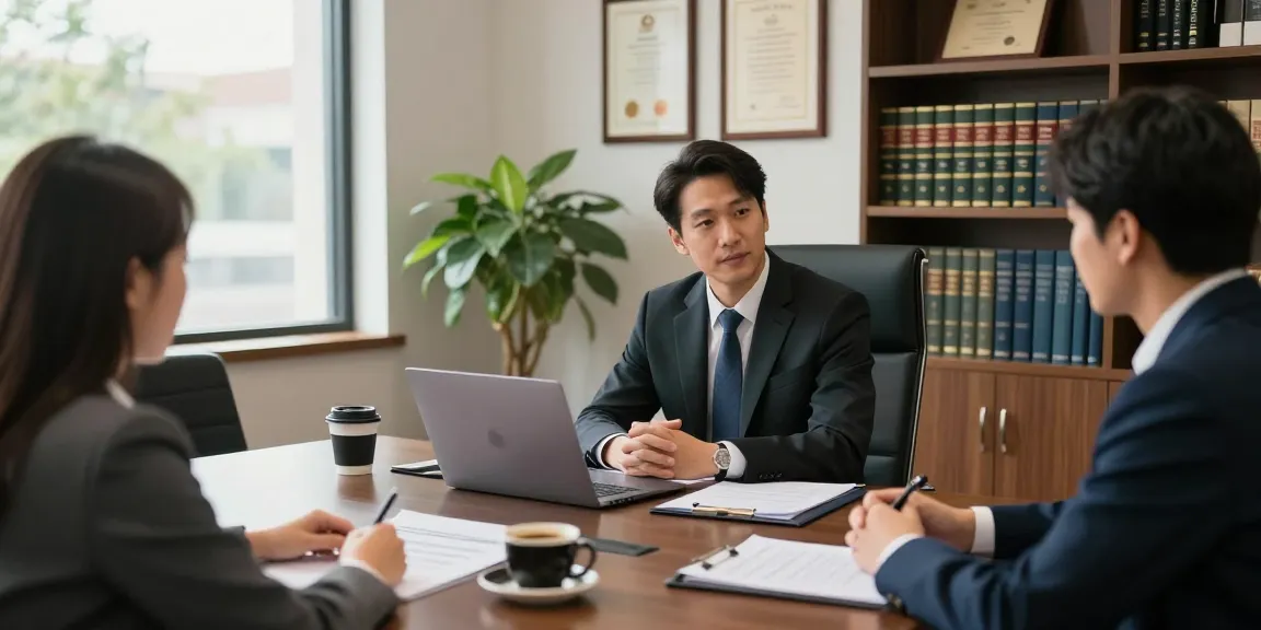 Law office consultation with clients showcasing legal expertise in a professional setting.