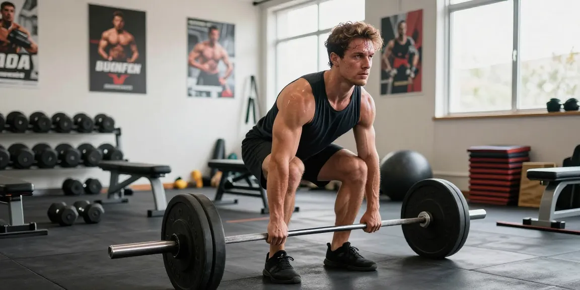 Entrenador utilizando Esteroidesshop mientras levanta pesas en un gimnasio moderno.