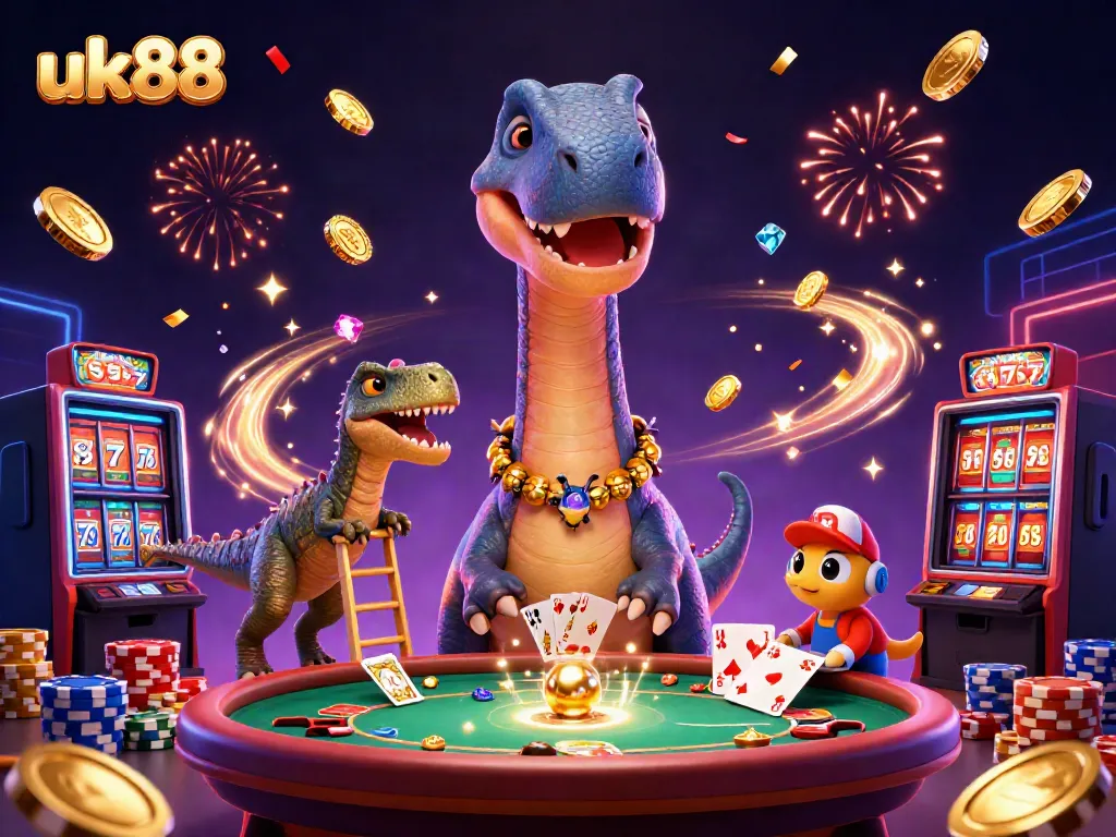 Experience vibrant uk88 gaming with a dinosaur dealer and dynamic casino elements.