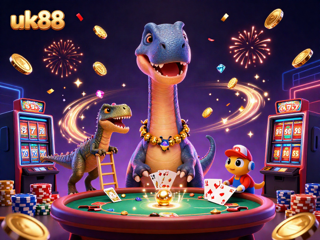 Experience vibrant uk88 gaming with a dinosaur dealer and dynamic casino elements.