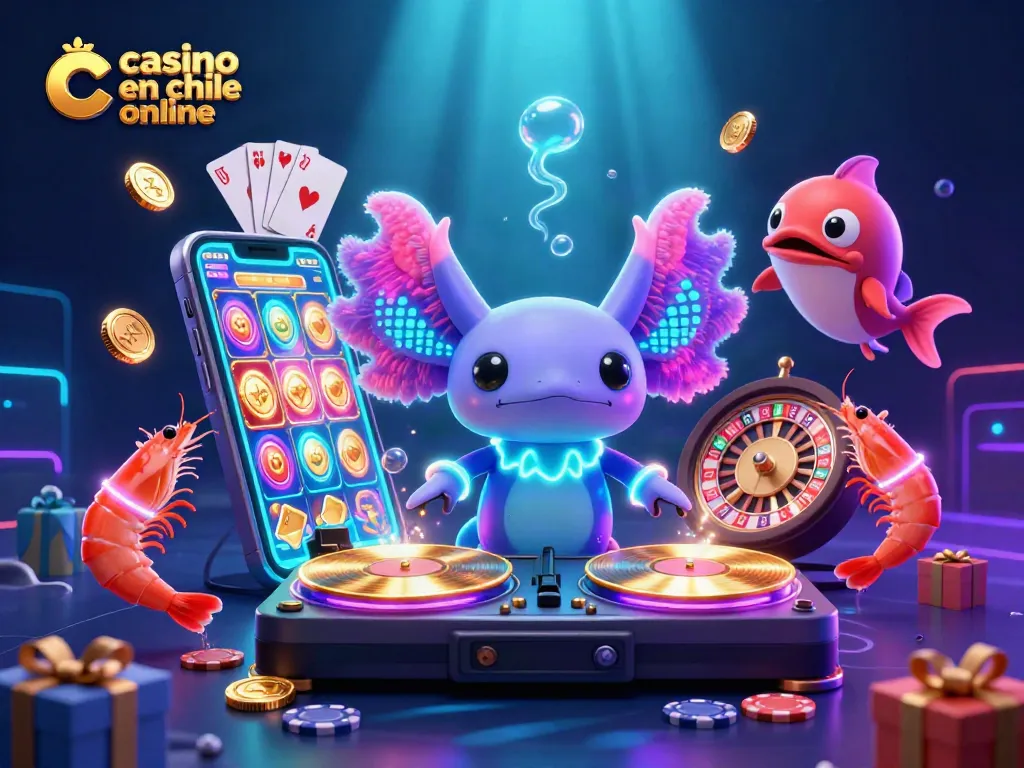 Disfruta de la emoción en el casino en Chile online con un DJ axolotl y luces de neón.