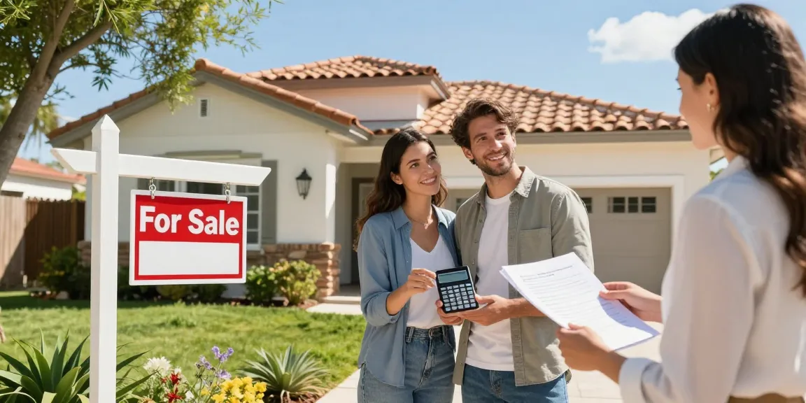 Couple calculating their hipotecario préstamo options while exploring a house for sale.