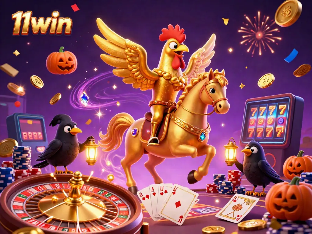 Experience winning excitement with 11win in this vibrant casino scene full of characters and action.