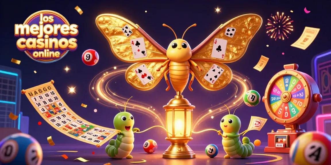 Los mejores casinos online presentan una ilustración vibrante de una polilla reina con detalles dorados y escenas de juego