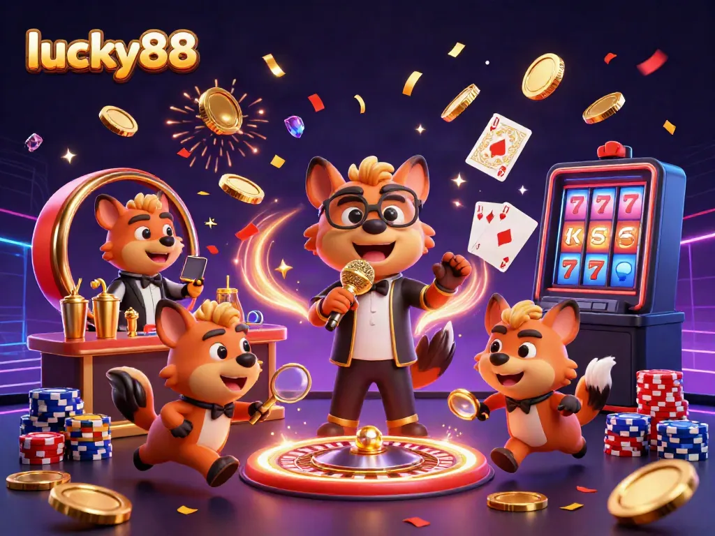 Experience the vibrant fun of lucky88 with cartoon hyenas running a dynamic comedy casino featuring games and laughter.