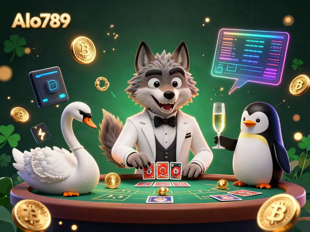 Experience the thrilling ambiance of Alo789 with a sophisticated 3D illustration of characters at a baccarat table in a vibrant casino setting.
