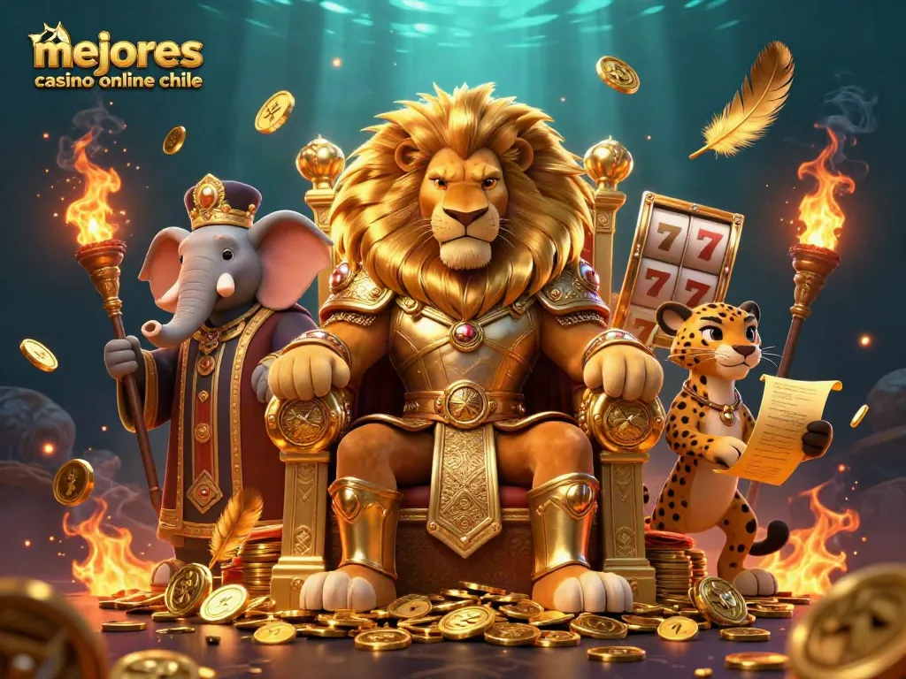 Gana en los mejores casinos online en Chile con el rey león y personajes de juego, rodeados de acción.