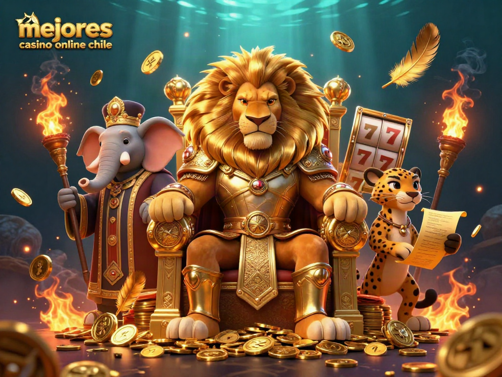 Gana en los mejores casinos online en Chile con el rey león y personajes de juego, rodeados de acción.