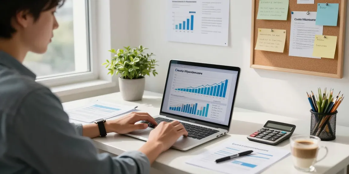 Using the calculadora hipoteca to analyze mortgage payments in a modern home office.