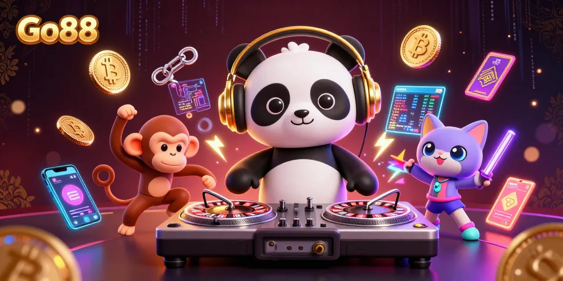 Experience the thrilling excitement of Go88 casino with an energetic 3D scene full of vibrant characters.
