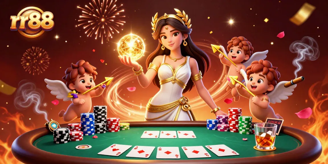 Experience the excitement of rr88 with vibrant casino-themed digital art showcasing poker and celebration.
