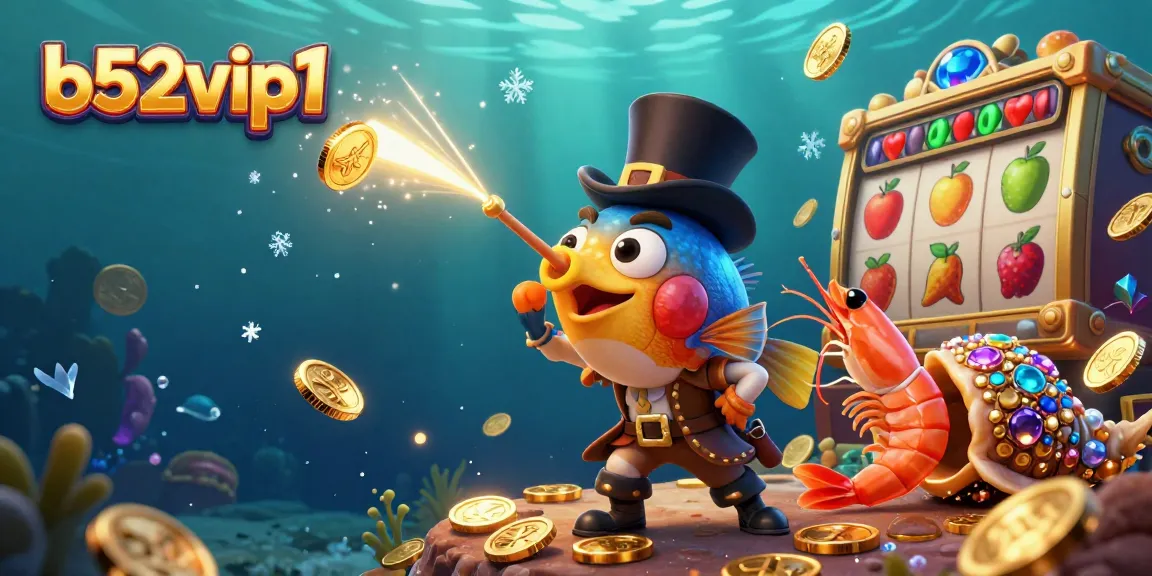 b52vip1 showcases an anglerfish luring golden coins in a vibrant casino underwater scene.