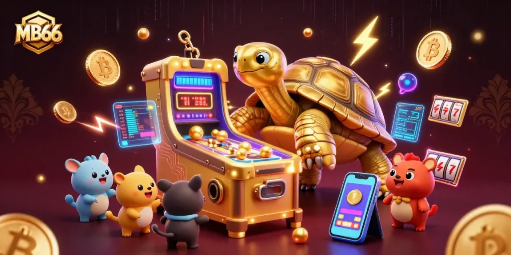 Engage in dynamic gameplay at MB66 with thrilling slot reels and golden tortoise pinball.