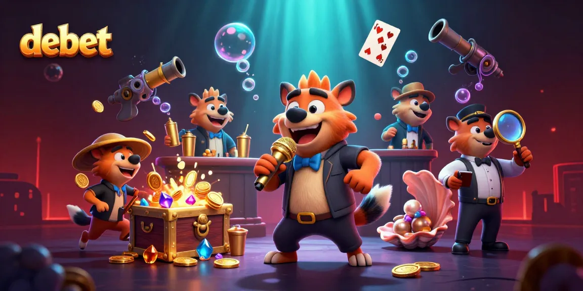 Engage with debet's vibrant comedy casino scene featuring hyenas and treasure elements.