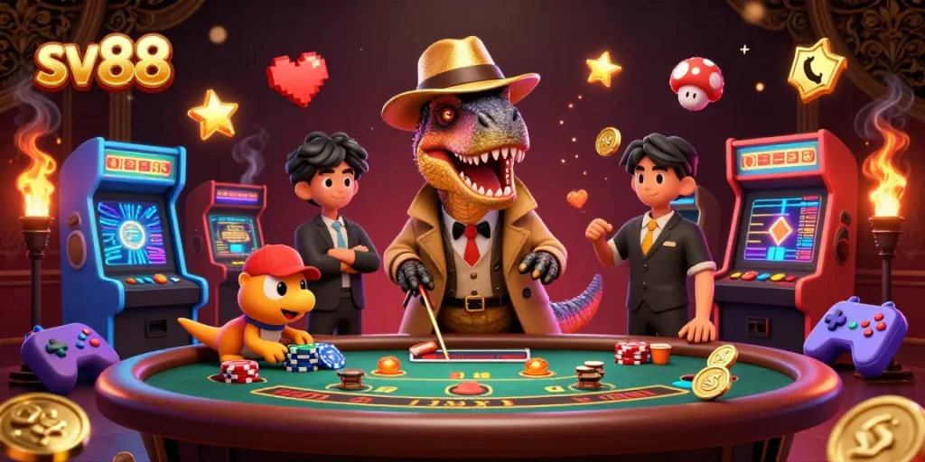 Engage with sv88 thrilling blackjack action as a velociraptor card counter sneaks chips at the table.