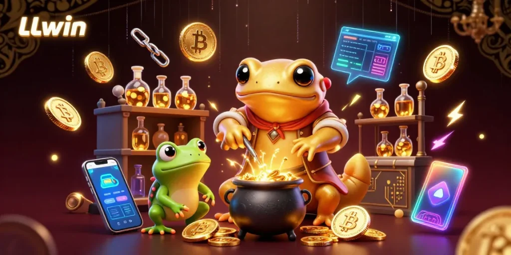 Engage with LLwin's vibrant casino atmosphere featuring alchemy, gold coins, and exciting game elements.