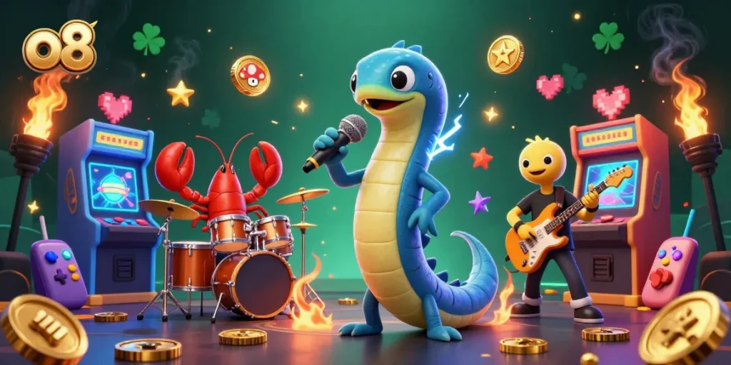 Experience thrilling gaming action at o8's underwater casino with dynamic characters and vibrant game elements.