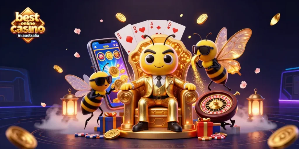 Experience the excitement of the best online casino in Australia with a buzzing mob boss and lavish gaming elements.
