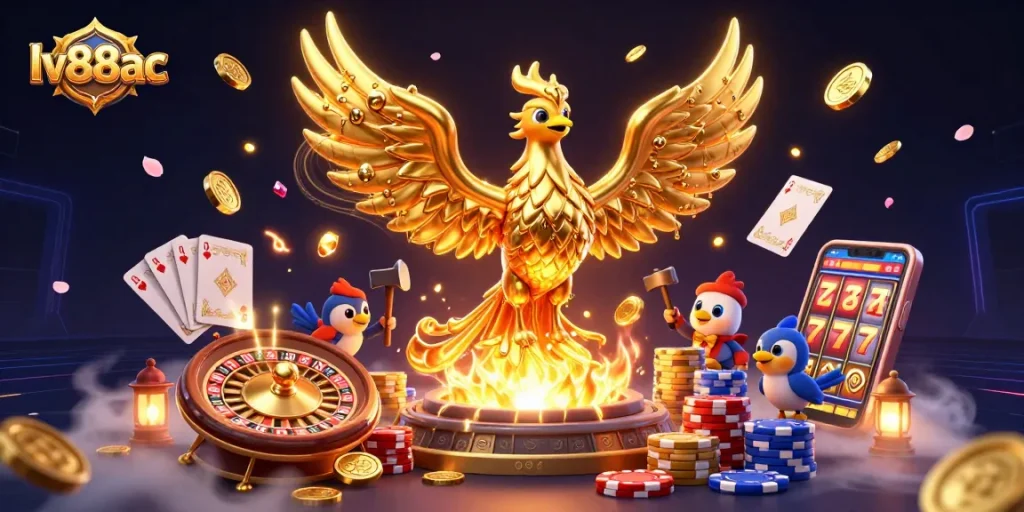 Experience thrilling gameplay at lv88ac with dynamic casino action featuring a golden phoenix and rich game elements.