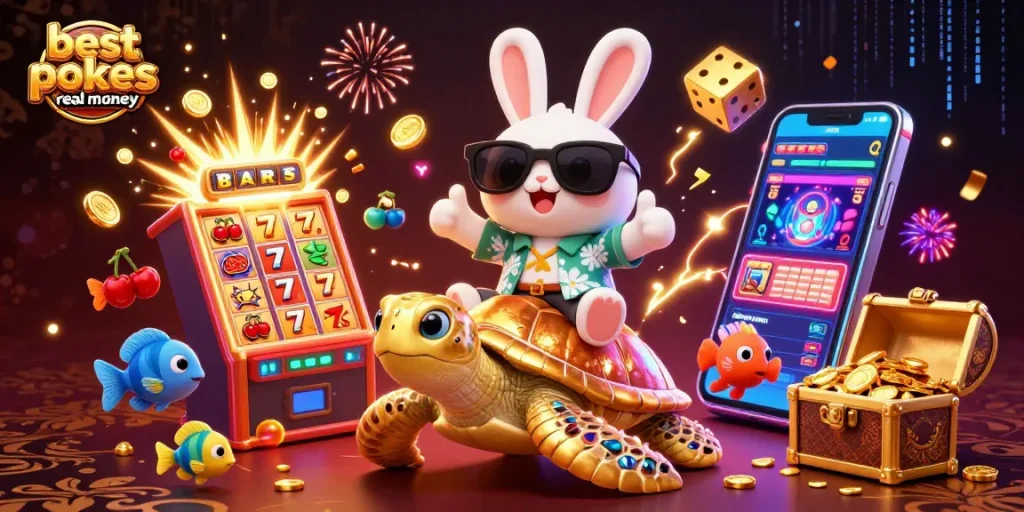 Spin to win with the best online pokies real money featuring a lively cartoon scene!