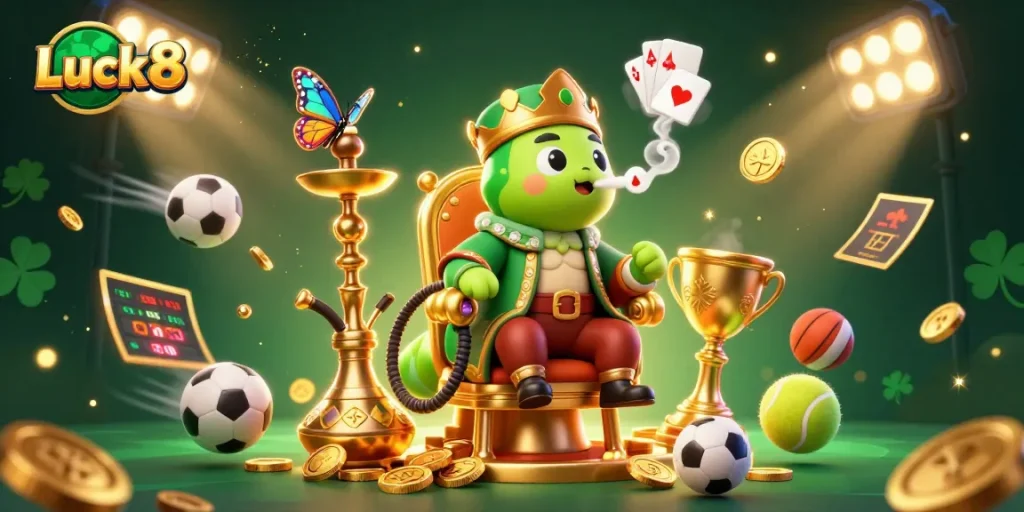 Experience thrilling gameplay at Luck8 with a vibrant casino scene featuring unique characters and sports elements.
